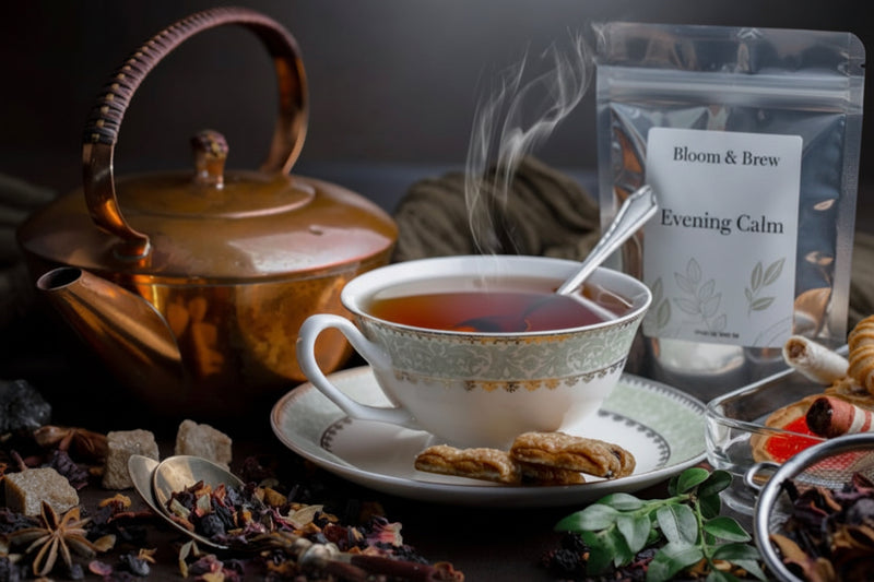 Evening Calm Caffeine-Free Herbal Tea – Hibiscus, Lemon Balm & Ginger Blend